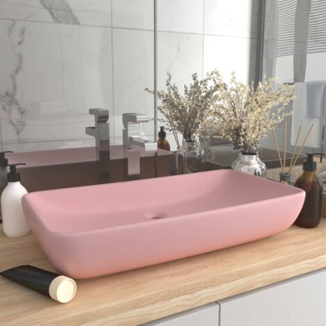 Vasque à poser, Lavabo de luxe pour salle de bain, Bac à laver rectangulaire Rose mat 71x38 cm Céramique IKJ31780