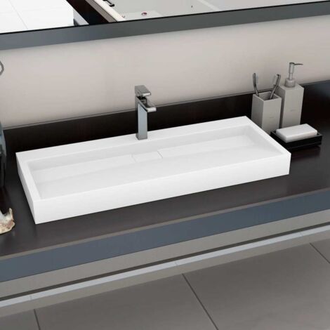 Vasque à poser, Lavabo de salle de bain, Bac à laver 120x46x11 cm Fonte minérale/marbre Blanc IKJ19121