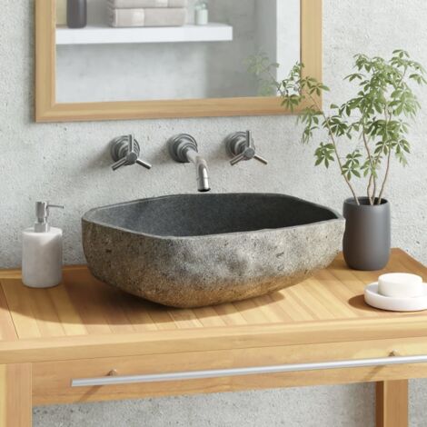 Vasque à poser, Lavabo de salle de bain, Bac à laver en pierre de rivière Ovale 45-53 cm IKJ39009 BonneVie