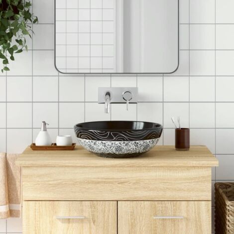 Vasque à poser-Lavabo de salle de bain noir et bleu rond Φ41x14 cm céramique 664713