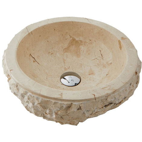 Vasque à poser / lavabo en marbre coloris beige - Diamètre 40 x Hauteur 15 cm - PEGANE -