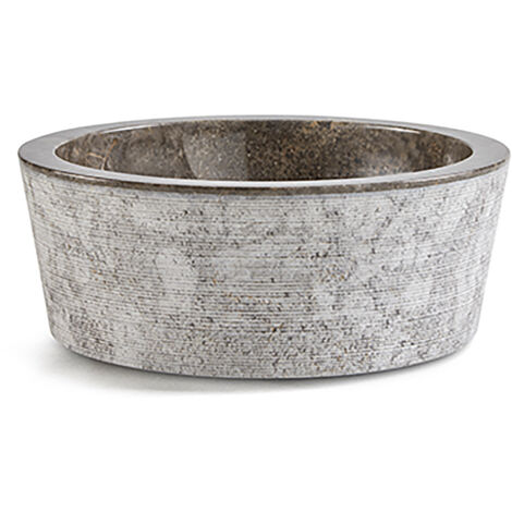 Vasque à poser / lavabo en marbre coloris gris - Diamètre 40 x Hauteur 15 cm - PEGANE -