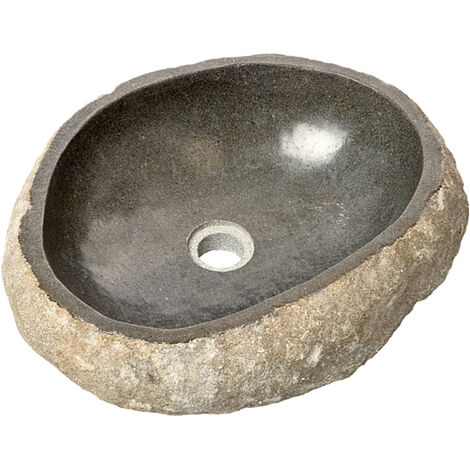 Vasque à poser / lavabo en pierre naturelle coloris Gris - Longueur 45 x Hauteur 15 x Profondeur 40 cm - PEGANE -