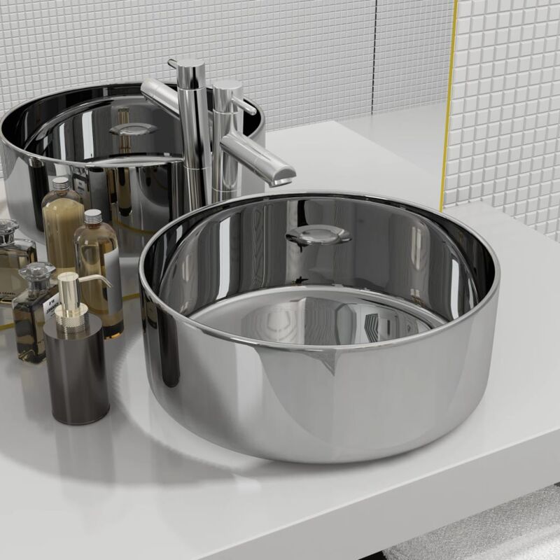 Vasque à poser Lavabo Évier à poser Bac à laver 40 x 15 cm Céramique Argenté CVW42579