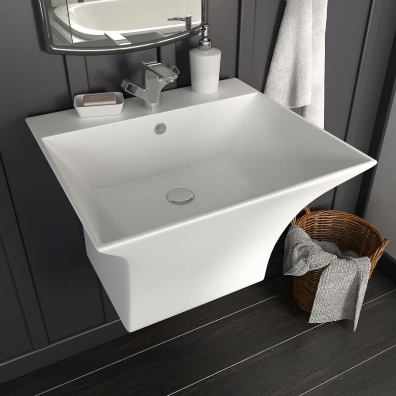 Vasque à poser Lavabo Évier à poser Bac à laver mural Céramique Blanc 500 x 450 x 410 mm CVW87211