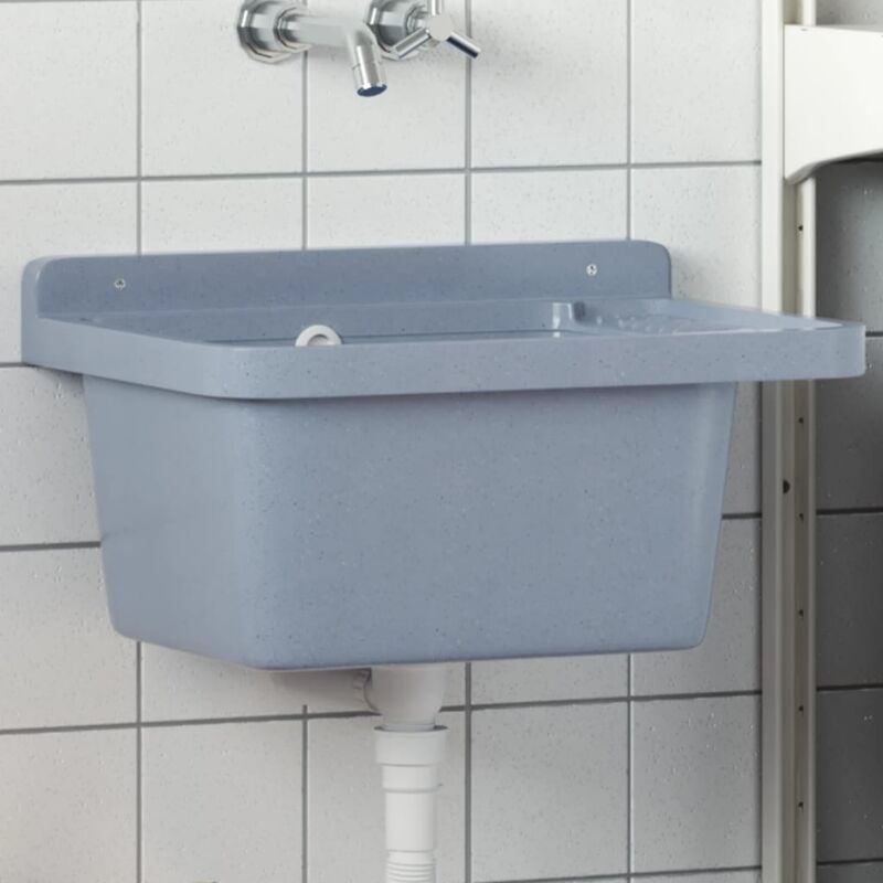 Vasque à poser Lavabo Évier à poser Bac à laver pour montage murale gris 50x35x24 cm résine CVW90637