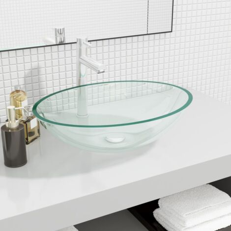 Vasque à poser Lavabo  Évier à poser  Bac à laver Verre 50x37x14 cm Transparent CVW79384