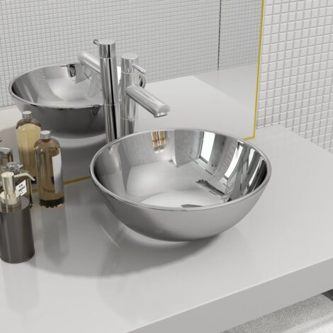 Vasque à poser - Lavabo Lave-mains - Évier 28 x 10 cm Céramique Argenté Chic-179904