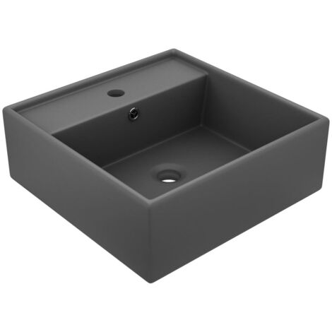 Vasque à poser - Lavabo Lave-mains - Évier carré à trop-plein Gris foncé mat 41x41 cm Céramique Chic-450805