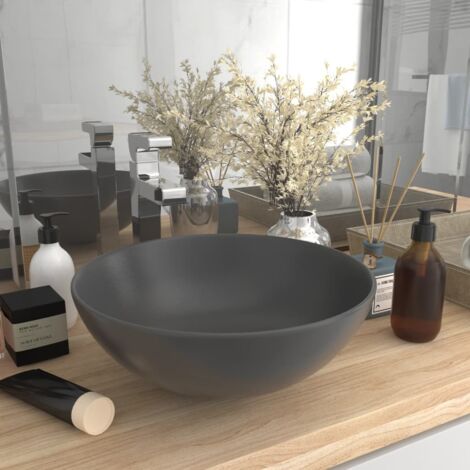 Vasque à poser - Lavabo Lave-mains - Évier Céramique Gris foncé Rond Chic-971844