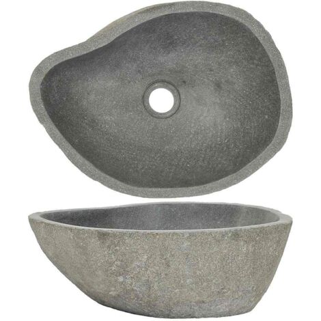 Vasque à poser - Lavabo Lave-mains - Évier en pierre de rivière Ovale 38-45 cm Chic-912891