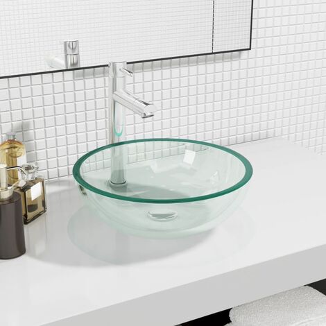 Vasque à poser - Lavabo Lave-mains - Évier Verre trempé 35x12 cm Transparent Chic-670251