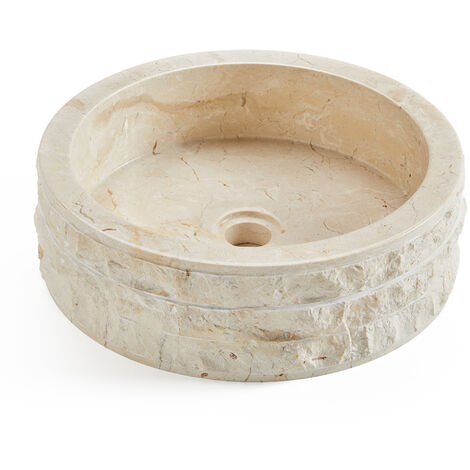 Vasque à poser / lavabo rond en marbre, coloris beige - Diamètre 40 x Hauteur 15 cm - PEGANE -