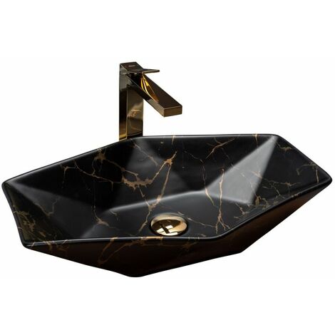 VASQUE À POSER LAVABO VEGAS BLACK MARBLE MAT - Noir/Or