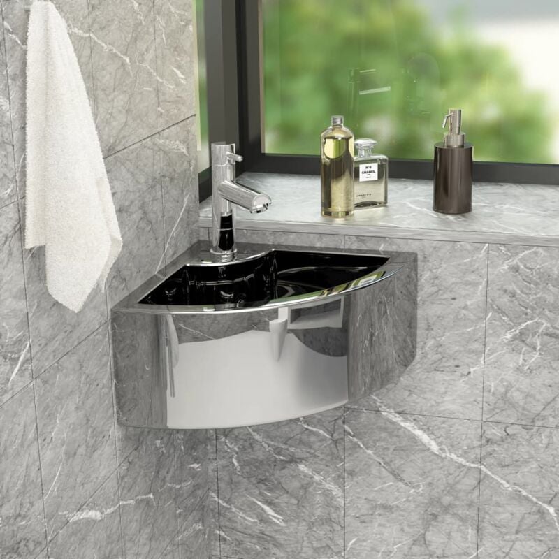 Vasque à poser Lavabo,Bac à laver,Évier avec trop-plein 45x32x12,5 cm Céramique Argenté CFW24257