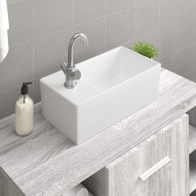 Vasque à poser Lavabo,Bac à laver,Évier blanc 48x25x15 cm céramique CFW44473