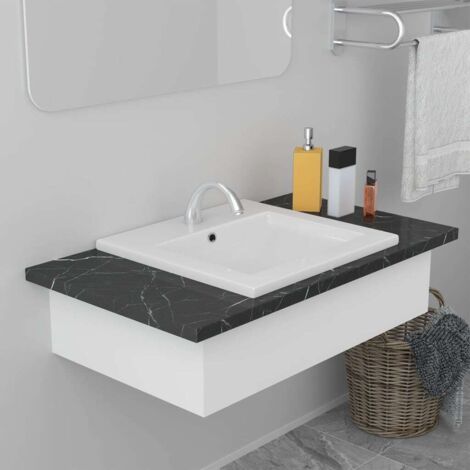 Vasque à poser Lavabo，Bac à laver，Évier encastré 42 x 39 x 18 cm Céramique Blanc MEMV501169