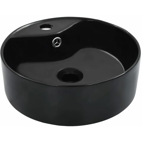 Vasque à poser Lavabo，Bac à laver，Évier pour salle de bain avec trop-plein 36x13 cm Céramique Noir MEMV362077