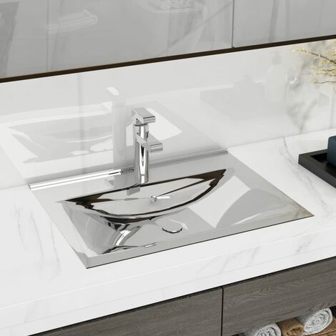 Vasque à poser Lavabo，Bac à laver，Évier pour salle de bain avec trop-plein 60x46x16 cm Céramique Argenté MEMV184287