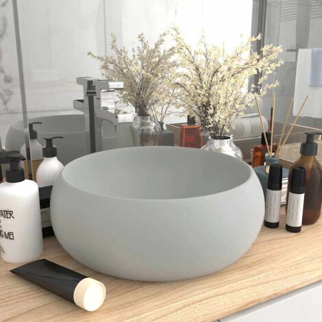 Vasque à poser Lavabo，Bac à laver，Évier rond de luxe Gris clair mat 40x15 cm Céramique MEMV478902