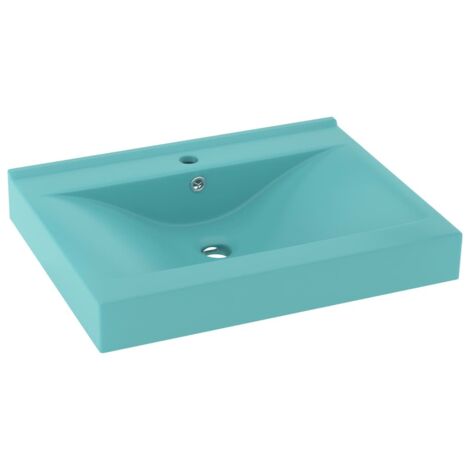 Vasque à poser Lavabo，Évier à poser，Bac à laver avec trou de robinet Vert clair mat 60x46 cm Céramique CFW74626