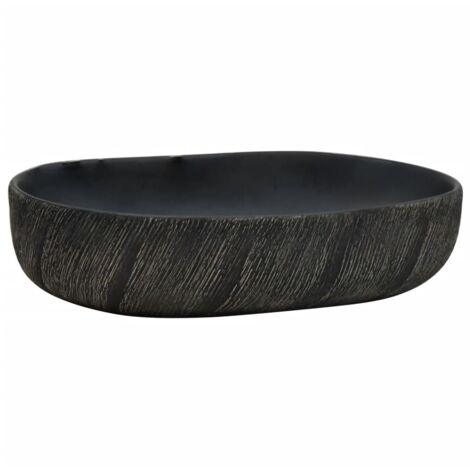 Vasque à poser Lavabo，Évier à poser，Bac à laver noir ovale 59x40x14 cm céramique CFW65243