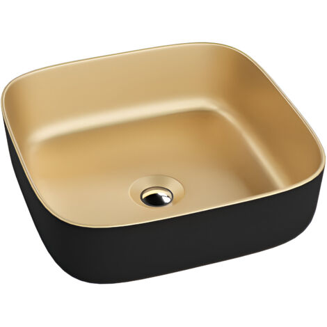 Vasque à poser LAVITA Vasque à poser élégante et compacteProduit en porcelaine de haute qualité carrée 39x39x14 cm  Noir /Or