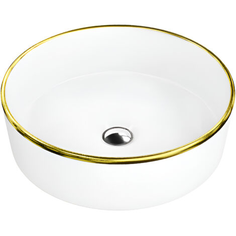 Vasque à poser LAVITA Vasque à poser élégante et compacteProduit en porcelaine de haute qualité ronde 37x37x12 cm Blanc/Or