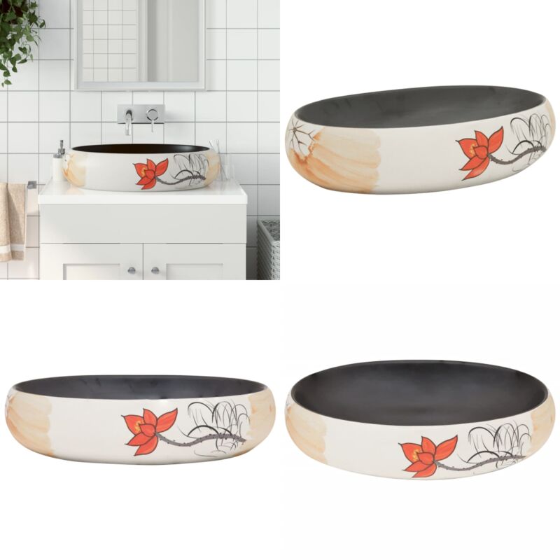 Vidaxl - Vasque à poser multicolore ovale 59x40x15 cm céramique - Lavabo Design - Lavabo Céramique - Lavabo Noir - Meuble Salle De Bain - Évier Salle