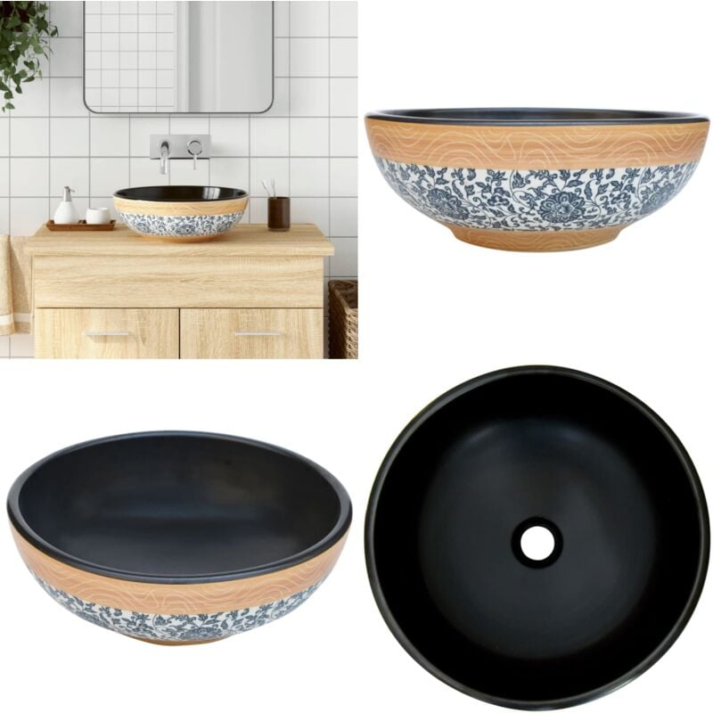 Vasque à poser multicolore rond Φ41x14 cm céramique - Lavabo Design - Lavabo Céramique - Lavabo Noir - Lavabo Moderne - Lavabo Tendance - Home &