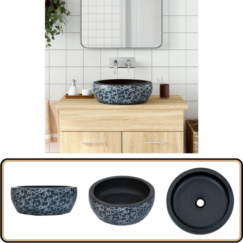 Vidaxl - Vasque à poser noir et bleu rond Φ41x14 cm céramique - Lavabo - Évier Salle De Bain - Meuble De Salle De Bain - Décoration Salle De Bain