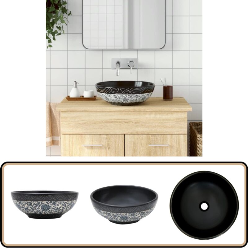 Vidaxl - Vasque à poser noir et bleu rond Φ41x14 cm céramique - Lavabo Suspendu - Lavabo Céramique - Évier Salle De Bain - Meuble Lavabo - Décoration