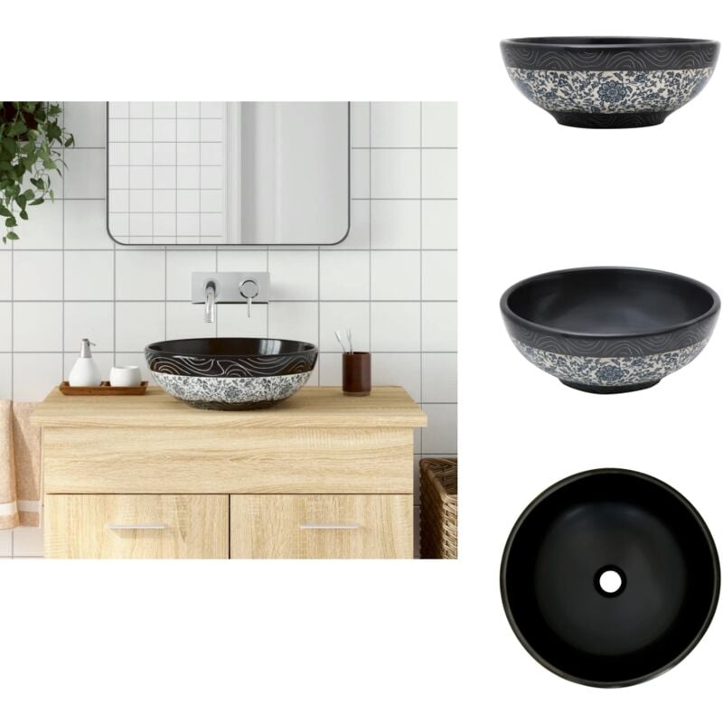 Vidaxl - Vasque à poser noir et bleu rond Φ41x14 cm céramique - Lavabo Suspendu - Lavabo Céramique - Évier Salle De Bain - Meuble Lavabo - Décoration