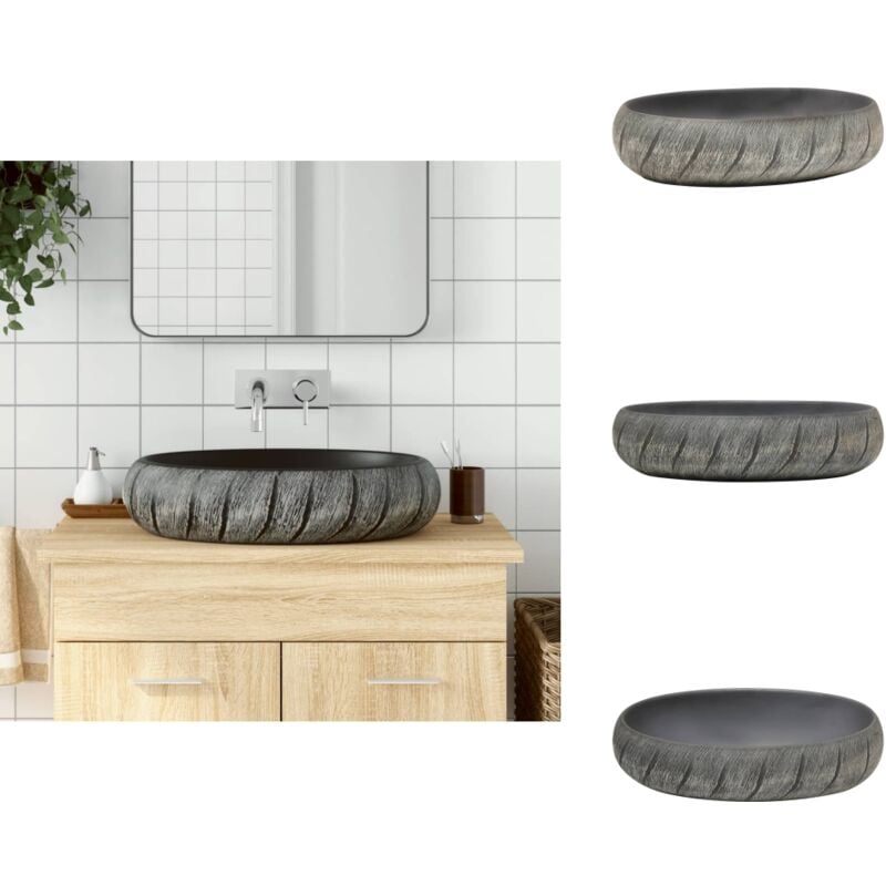 Vidaxl - Vasque à poser noir et gris ovale 59x40x15 cm céramique - Lavabo Design - Lavabo Céramique - Lavabo Suspendu - Évier Salle De Bain - Meuble