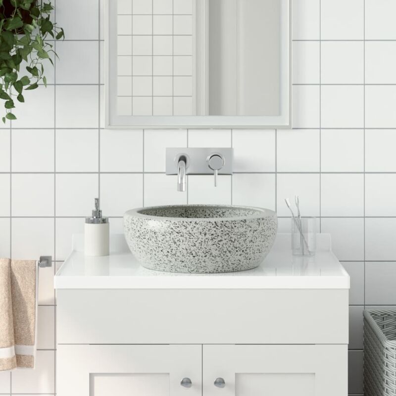 vidaXL Aufsatzwaschbecken Grau Rund Ø41x14 cm Keramik