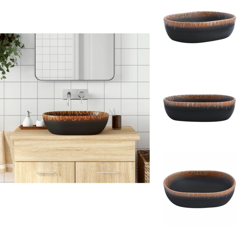 Vasque à poser noir et orange ovale 47x33x13 cm céramique - Lavabo Design - Lavabo Céramique - Lavabo Suspendu - Évier Salle De Bain - Meuble Salle
