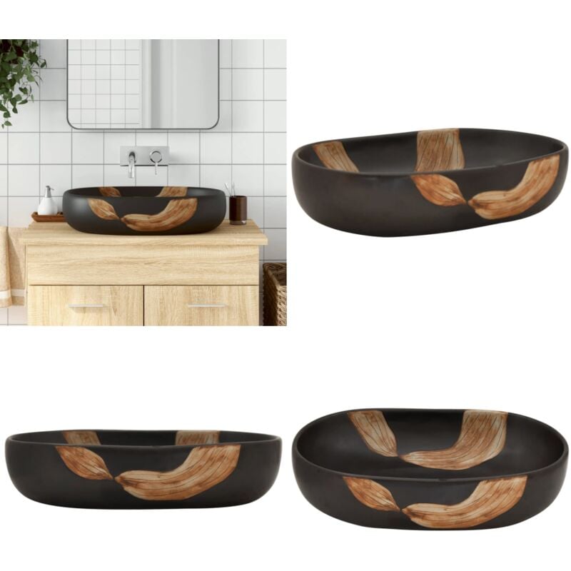 Vidaxl - Vasque à poser noir ovale 59x40x14 cm céramique - Lavabo Suspendu - Lavabo Céramique - Évier Design - Lavabo Moderne - Lavabo Noir - Home &