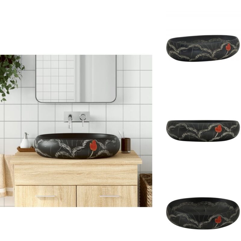 Vidaxl - Vasque à poser noir ovale 59x40x15 cm céramique - Lavabo Design - Lavabo Céramique - Lavabo Noir - Meuble Salle De Bain - Évier Salle De Bain