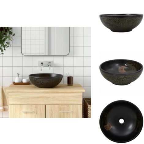 Vasque à poser noir rond Φ41x14 cm céramique - Lavabo Suspendu - Lavabo Design - Lavabo Céramique - Évier Salle De Bain - Meuble Salle De Bain
