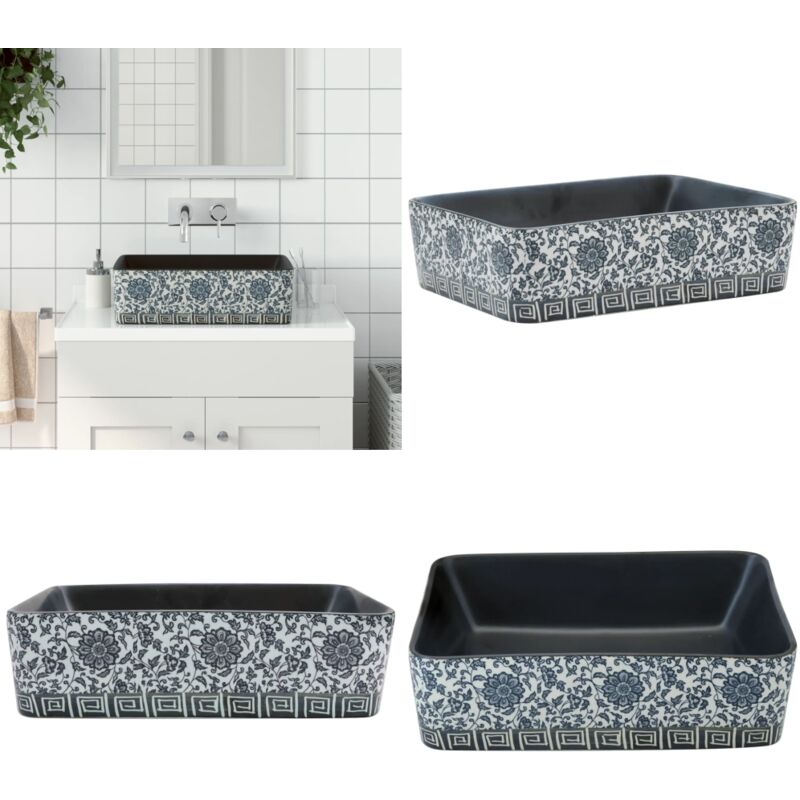 Vidaxl - Vasque à poser noir/bleu rectangulaire 46x35,5x13 cm céramique - Lavabo - Évier Salle De Bain - Meuble Salle De Bain - Washbasin - Vasque