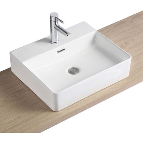 Vasque à poser ou à suspendre rectangle en céramique 50x42cm