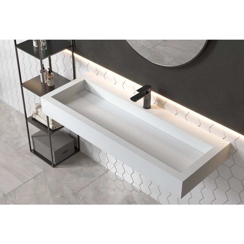 Bernstein - Vasque moderne Lavabo en fonte, Lave main à poser - 120x46x13cm - PB2079