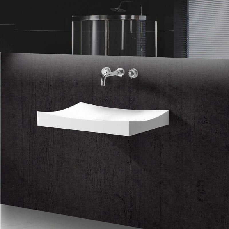 Lavabo Suspendu Rectangulaire Solid surface Blanc Mat 68x45 cm - Unic