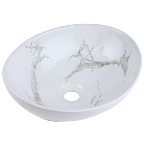 Vasque à poser ovale -40 x 33 cm -Blanc brillant marbre -MARBELIA