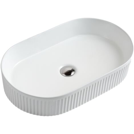 Vasque à poser ovale -50 x 32 cm -Blanc rainuré -RIVA