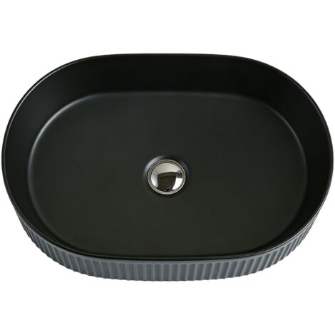 Vasque à poser ovale -50 x 32 cm -Noir rainuré -RIVA
