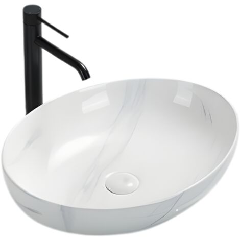 Vasque à poser ovale -52 x 39,5 cm -Blanc brillant marbre -MIA
