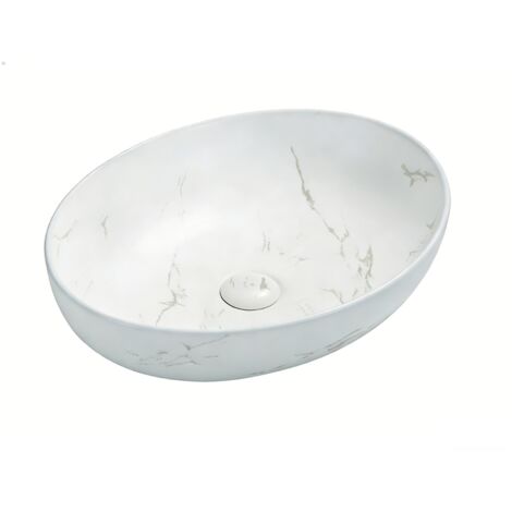 Vasque à poser ovale -52 x 39,5 cm -Blanc mat marbre -CANDY