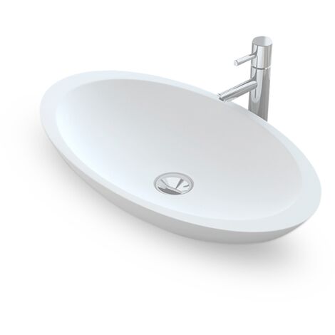 Vasque à poser ovale 60 x 35 cm – Solide surface blanc mat – Hauteur 10,5 cm – Design moderne sans trop-plein – Ambra