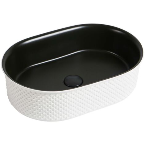 Vasque à poser ovale capsule -50 x 34 cm -Noir mat blanc piqué -SASSO
